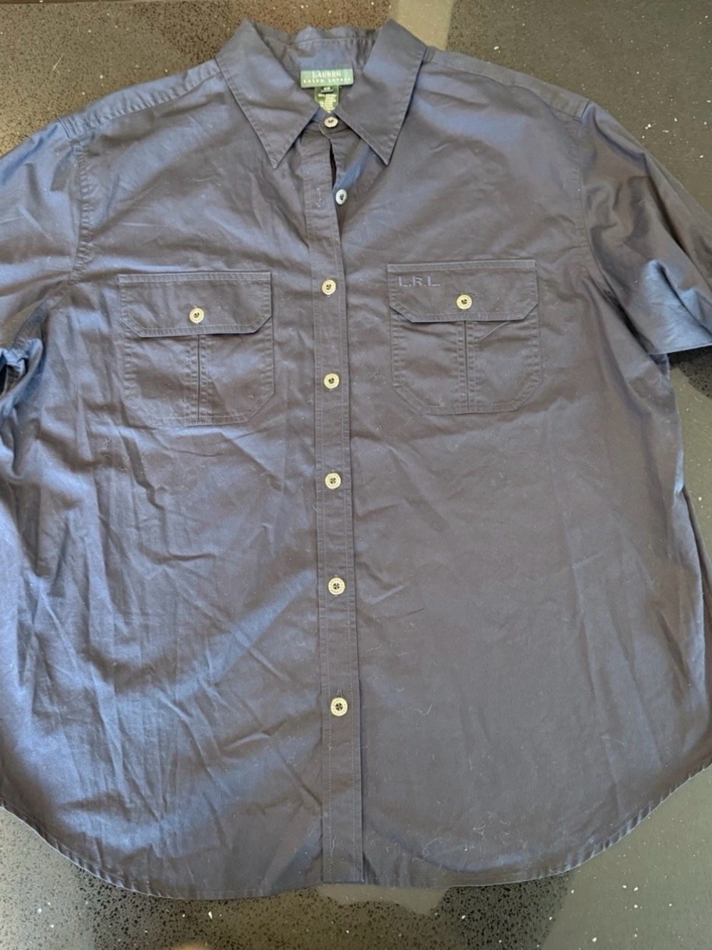 Lauren Ralph Lauren Cotton Safari Navy Blue 90s button shirt Roll Sleeve 2X NWT